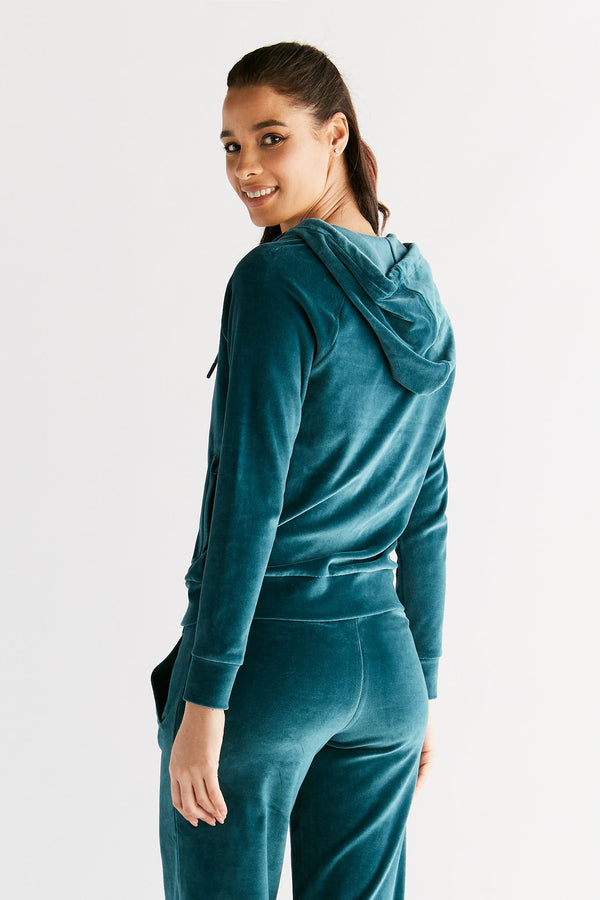 1271-063 | Women Velvet Hooded Jacket - Fir