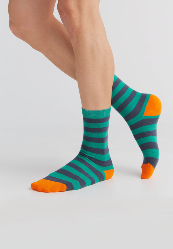 1319 | Unisex Socks (6-Pack) - Green-Dark Blue-Orange