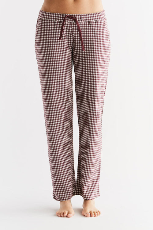 1455-01 |  Women Homewear Trouser checked - Eggplant-Natural
