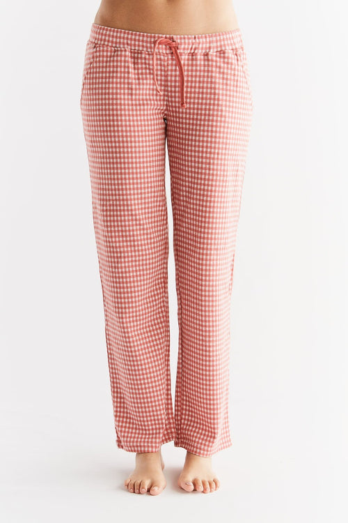 1455-02 | Women Homewear Trouser checked - Zedernstaub-Natur