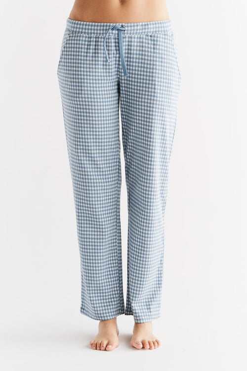 1455-03 | Damen Homewear-Hose kariert - Denimblau-Natur