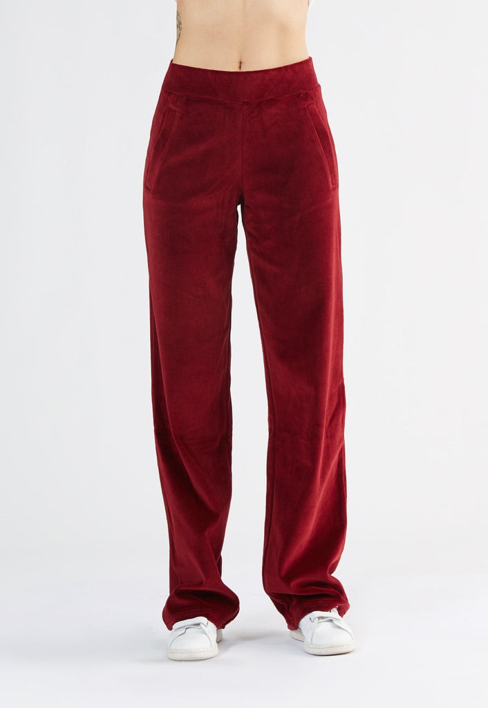 1464-03 | Women Straight Leg Velvet Pant - Bordeaux