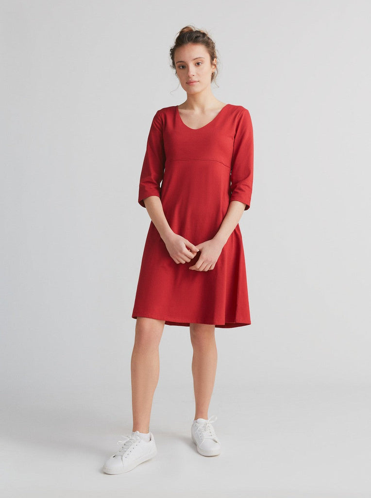 1737-024 | 3/4 Arm V-Neck Kleid - Rot