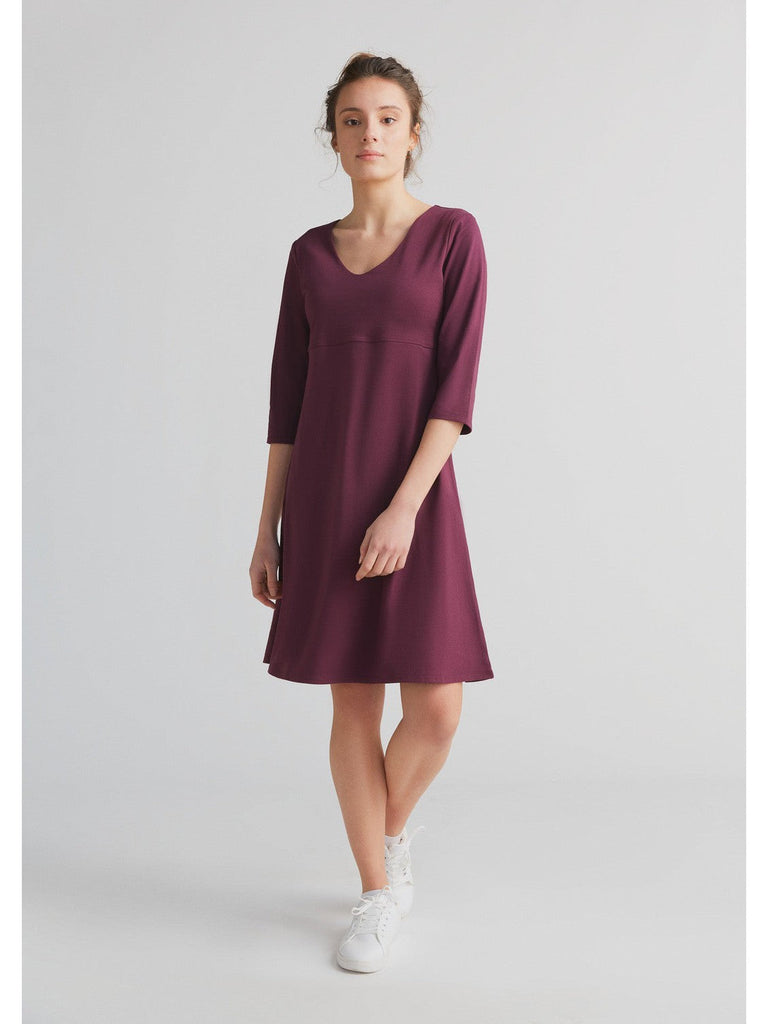 1737-028 | 3/4 Arm V-Neck Kleid - Aubergine