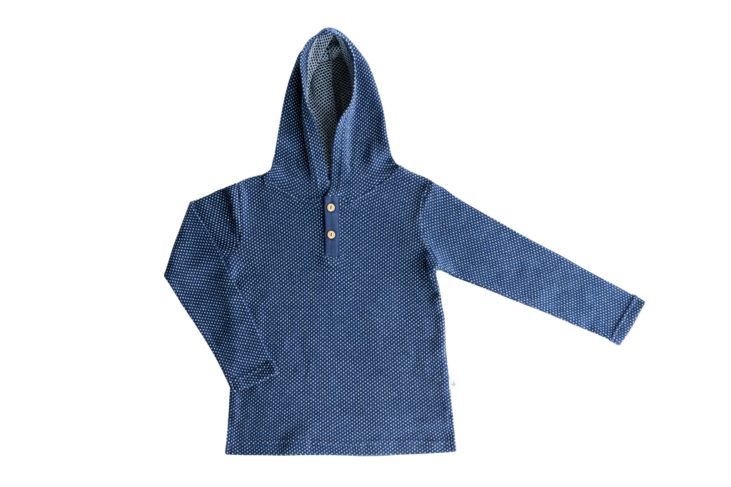 2046 PIN | Baby Hoodie honeycomb structure - Indigo-Off-White