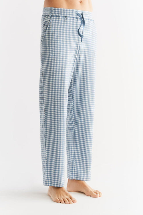 2455-02 | Men Homewear Trouser checked - Denimblue-Natural