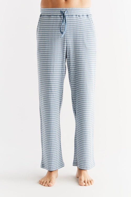 2455-02 | Men Homewear Trouser checked - Denimblue-Natural