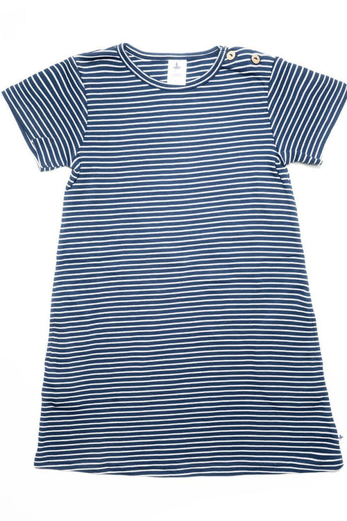 2621IDN |  Baby Short Sleeve Dress - Indigo-Off-White