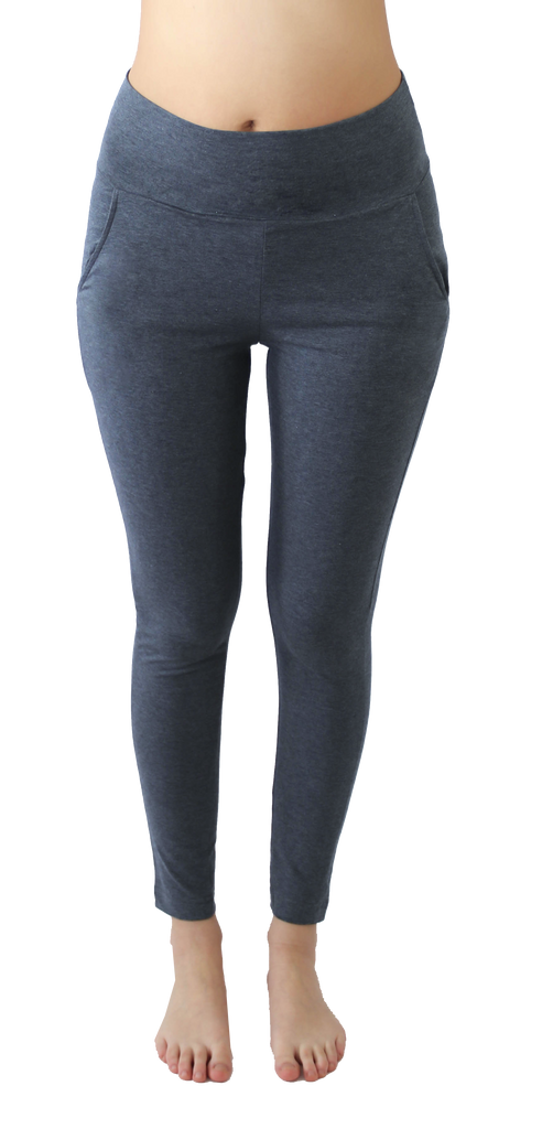 4061NM | Women Yoga Pant with side pockets - Navy-Melange