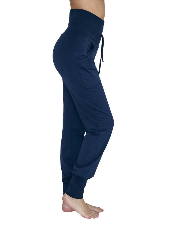 4082NV | Damen Yogahose mit Umschlagbund - Navy