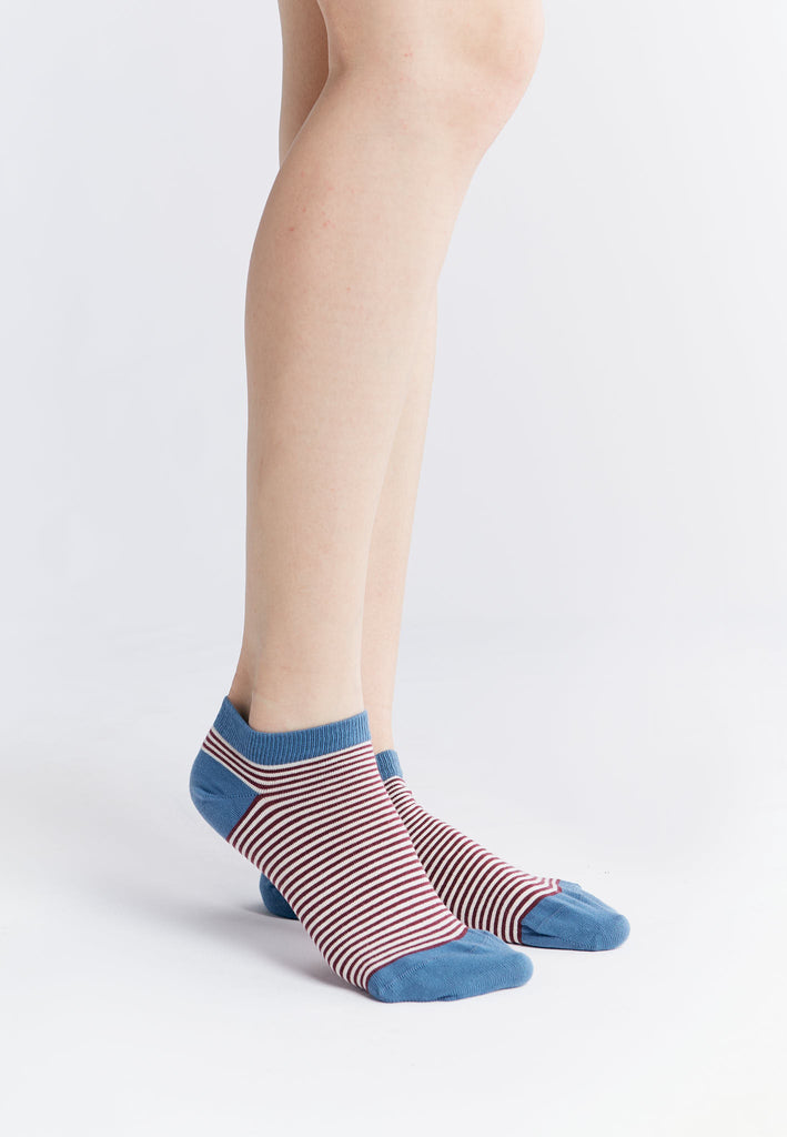 9323 | Unisex Trainer Socks - Bordeaux/Natur Gestreift