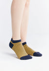 9324 | Unisex Sneakersocken - Indigo/Senfgelb Gestreift (6er Pack)