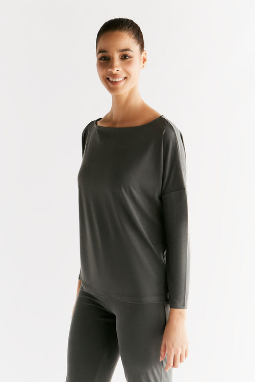 T1111-24 | TENCEL™ Active Damen Yoga Langarmshirt - Pirate Black