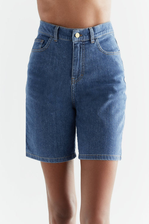 WA3020-283 | Women Denim Shorts - Ocean Blue