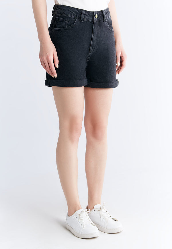 WN3010-145 Women Mom Shorts, Carbon Gray