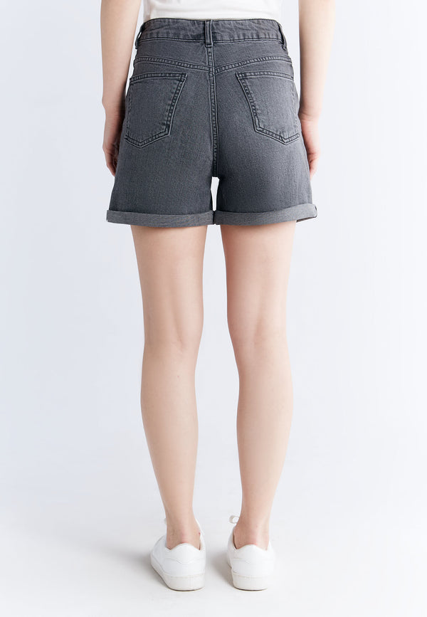 WN3010-163 Women Mom Shorts, Iron Gray