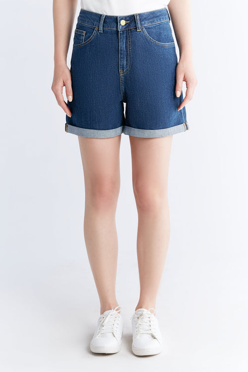WN3020-231 Women Mom Shorts, Lapis Blue