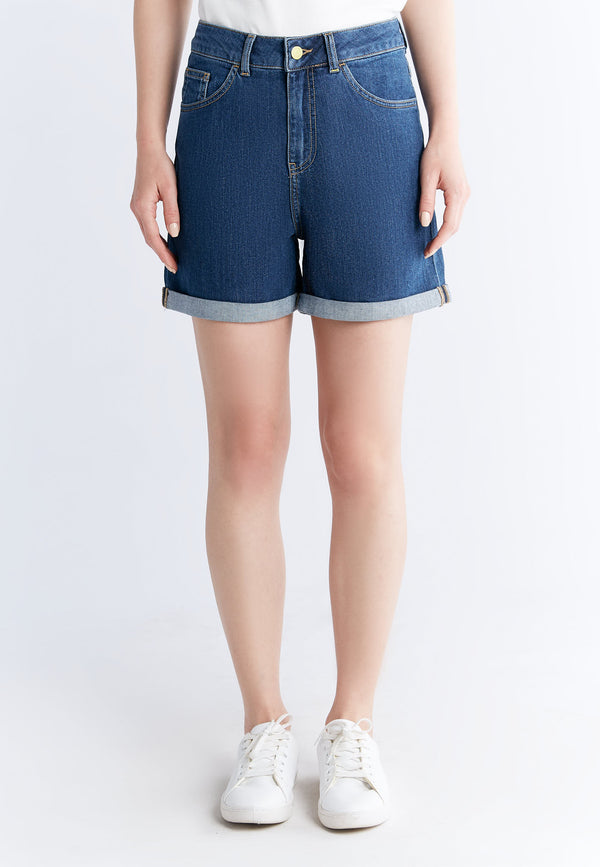 WN3020-231 Women Mom Shorts, Lapis Blue